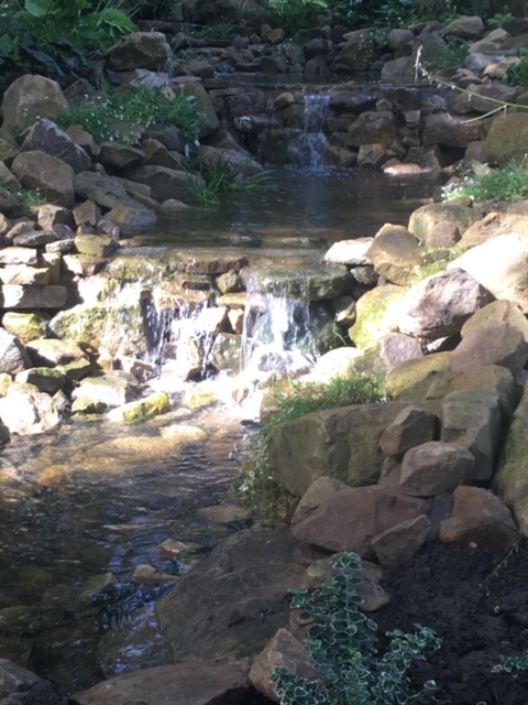 Close-up view of waterfall in water feature